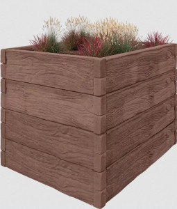 Betonový vyvýšený záhon - 1 x 1 x 1 m - vzor dřevo, hnědá
