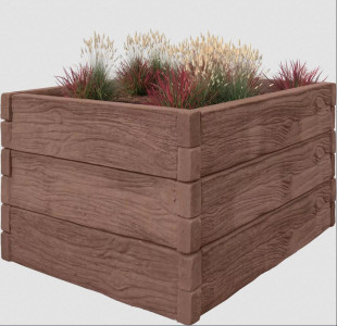 Betonový vyvýšený záhon - 1 x 1 x 0,75 m - vzor dřevo, hnědá