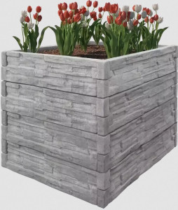 Betonový vyvýšený záhon - 1 x 1 x 1 m - štípaný kámen šedá