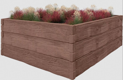 Betonový vyvýšený záhon - 2 x 2 x 0,75 m - vzor dřevo, hnědá