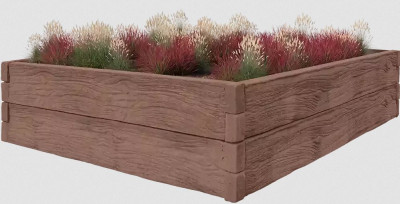 Betonový vyvýšený záhon - 2 x 2 x 0,5 m - vzor dřevo, hnědá