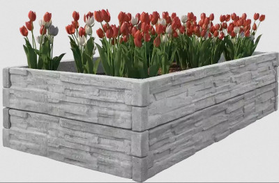 Betonový vyvýšený záhon - 1 x 2 x 0,5 m - štípaný kámen šedá