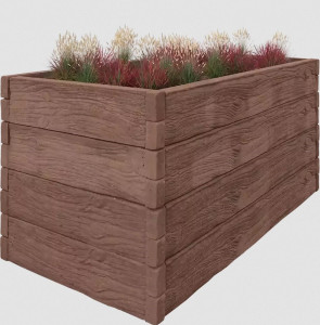 Betonový vyvýšený záhon - 1 x 2 x 1 m - vzor dřevo, hnědá