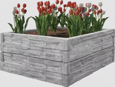 Betonový vyvýšený záhon - 1 x 1 x 0,5 m - štípaný kámen šedá