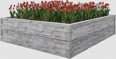Betonový vyvýšený záhon - 2 x 2 x 0,5 m - štípaný kámen šedá