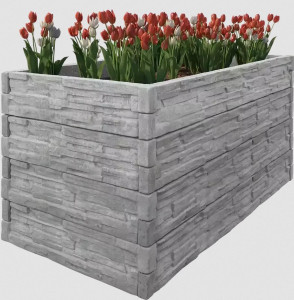 Betonový vyvýšený záhon - 1 x 2 x 1 m - štípaný kámen šedá